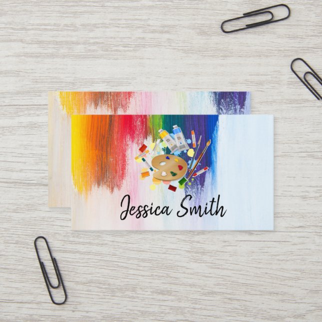 Tarjeta De Visita Colorido | Brotes de pincel | Pinturas y paletas (Anverso/Reverso In Situ)