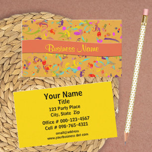 Tarjeta De Visita Colorido Confetti Toss Over Naranja Event Planner