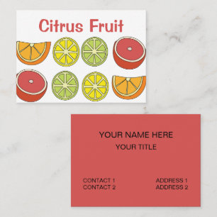 Tarjeta De Visita Colorido Frutas Cítricas Tropicales Nutrición