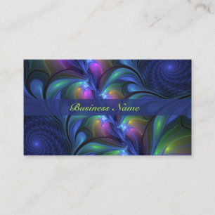 Tarjeta De Visita Colorido Luminoso Abstracto Azul Rosa Verde Fracta