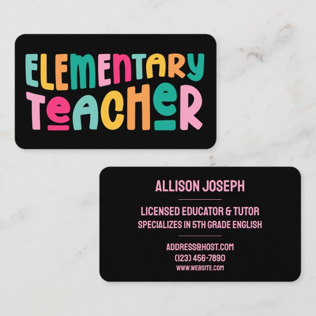 Tarjeta De Visita Colorido profesor de primaria (Anverso / Reverso)