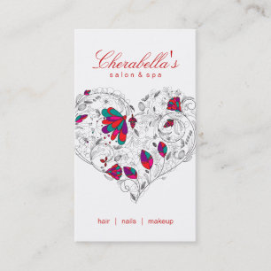 Tarjeta De Visita Colorido rojo del corazón floral del balneario de