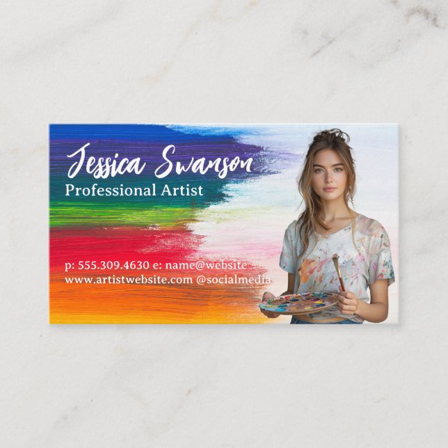 Tarjeta De Visita Coloridos pinceles | Artista joven (Anverso)