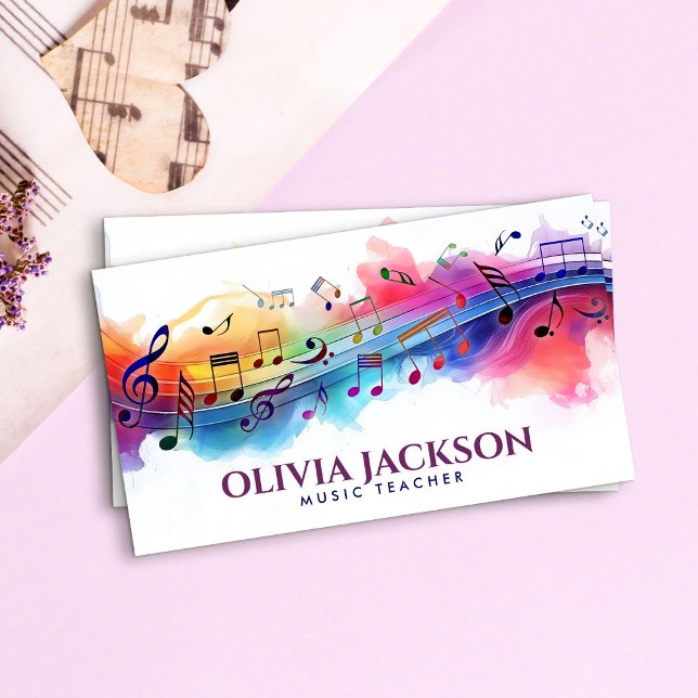 Tarjeta De Visita Colorous Music Notes Watercolor (Subido por el creador)