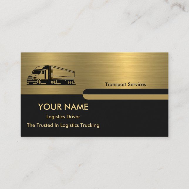 Tarjeta De Visita Columnas Retro Dorado Gris Negro Camión Logístico (Anverso)