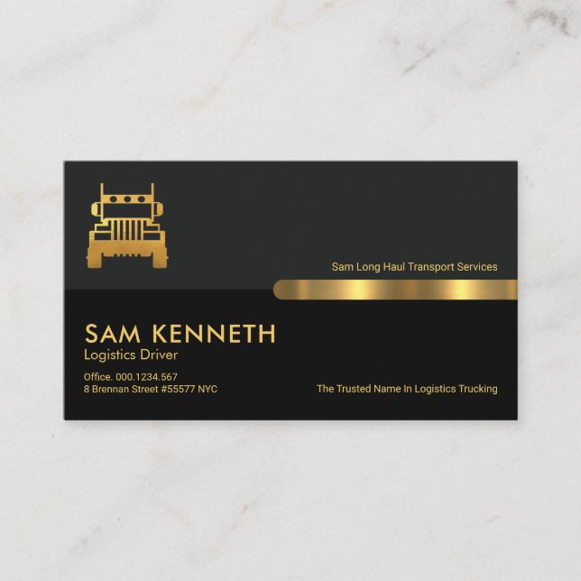 Tarjeta De Visita Columnas Retro Gris Negra Camión Logístico (Anverso)