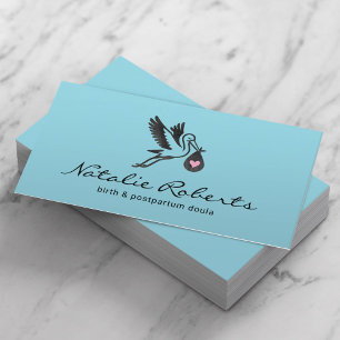 Tarjeta De Visita Comadrona Doula Birth Coach Stork Logo Azul