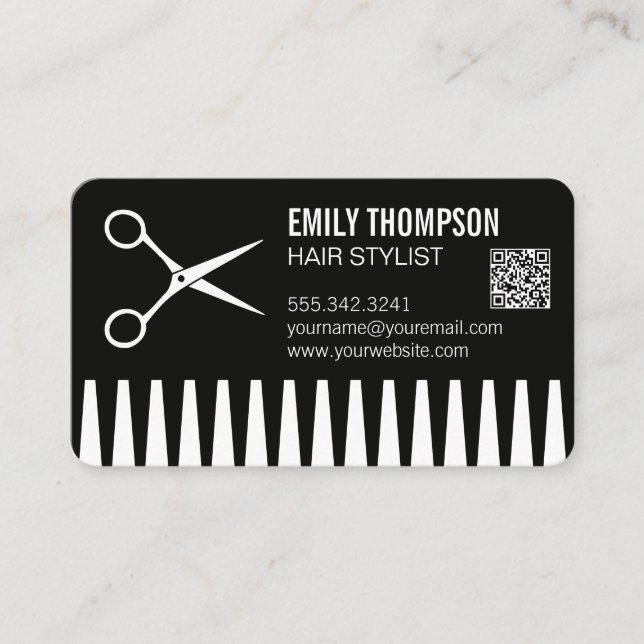 Tarjeta De Visita Comb | Hair Stylist | Código QR (Anverso)