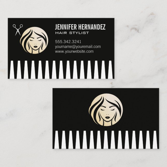 Tarjeta De Visita Comb | Logo de Salon Scissors (Anverso / Reverso)