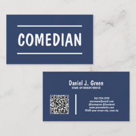 Tarjeta De Visita Comediante 🤡 se levanta Personalizado QR Blue