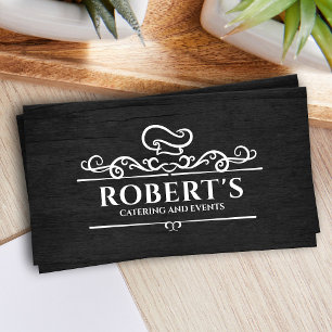 Tarjeta De Visita Comedor - Chef personal - blanco sobre madera negr