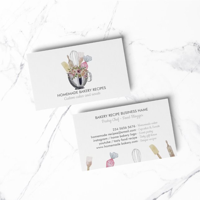 Tarjeta De Visita Comedor del Chef Acuarela Hormigón Panadería (Catering Chef Watercolor Baking Utensils Bakery Business Card)