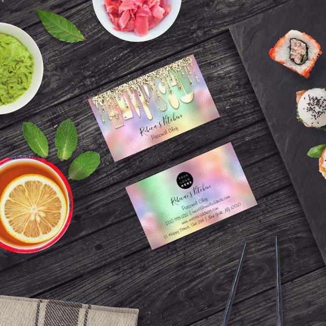 Tarjeta De Visita Comedor personal Chef Cocina Utensilios de oro (Catering Personal Chef Kitchen Gold Utensils Business Card)
