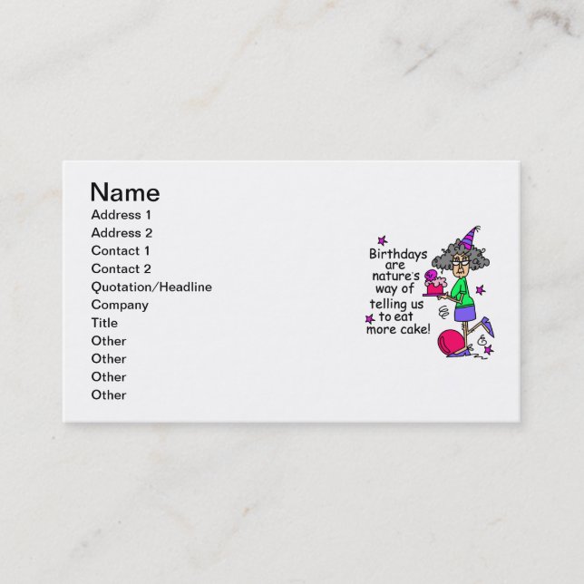 Tarjeta De Visita Comer más humor de cumpleaños de pasteles (Anverso)