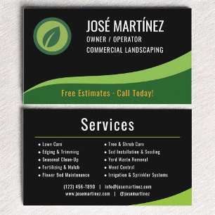 Tarjeta De Visita Comercial de jardinería negro verde