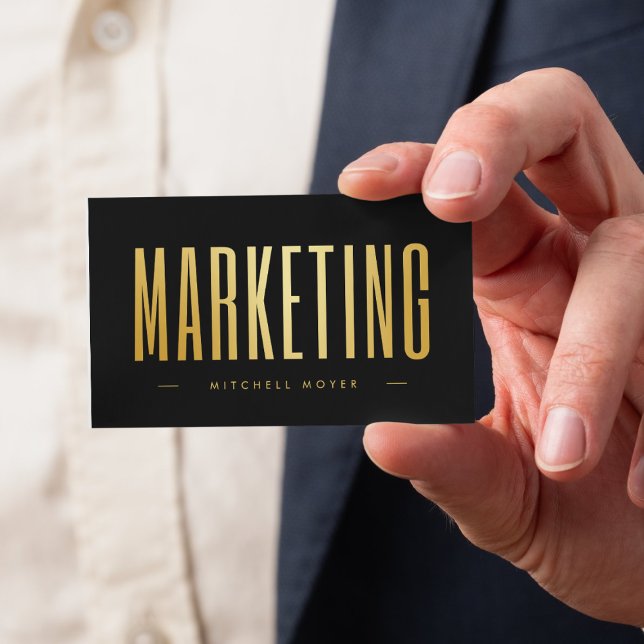 Tarjeta De Visita Comercialización elegante en negro y oro (Subido por el creador)