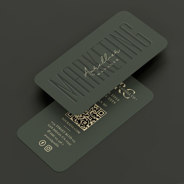 Tarjeta De Visita Comercialización profesional moderna Dark Green QR (Modern Professional Marketing Dark Green QR Social Business Card
)