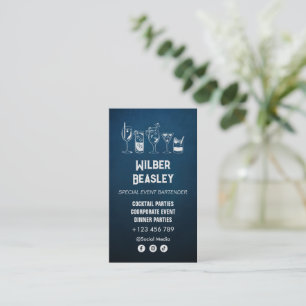 Tarjeta De Visita Comerciante de cócteles Profesional   Azul oscuro