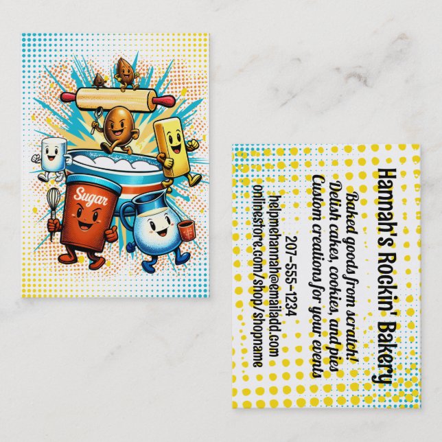 Tarjeta De Visita Comic book hippie baking ingredients bakery (Anverso / Reverso)