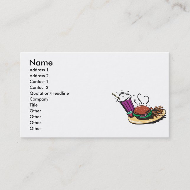 Tarjeta De Visita comida de restaurante de comida rápida (Anverso)