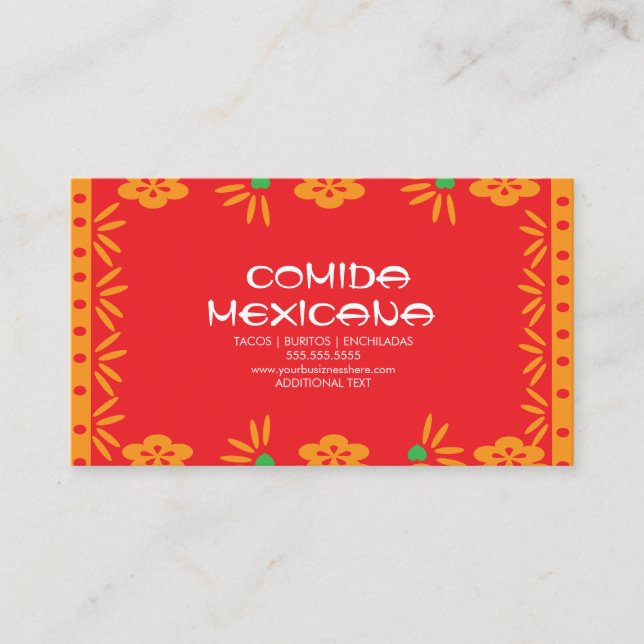 Tarjeta De Visita Comida Mexicana Camión de comida Papel Picado (Anverso)