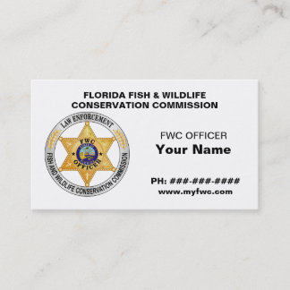 Tarjeta De Visita Comisión FWC de la fauna de la Florida