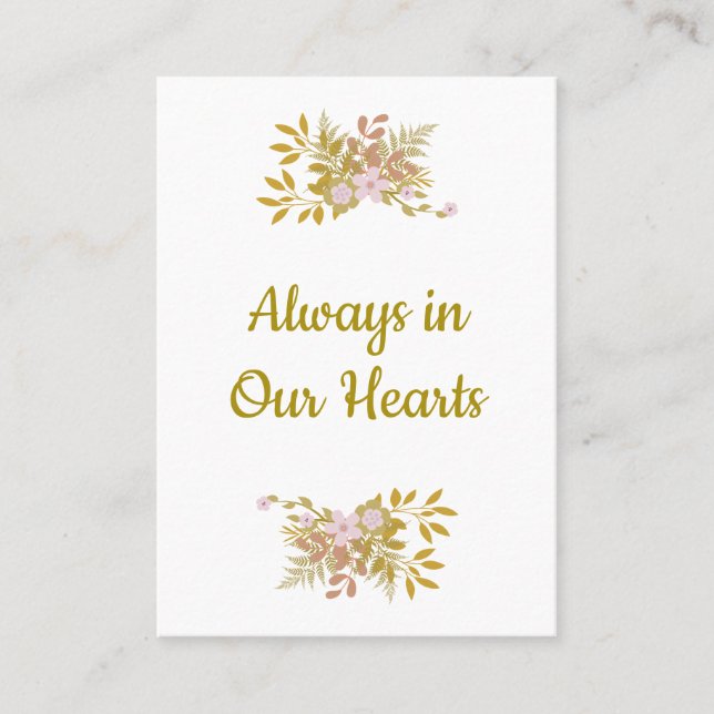 Tarjeta De Visita Commemorative Dear Ones Floral in Pink / Gold (Anverso)