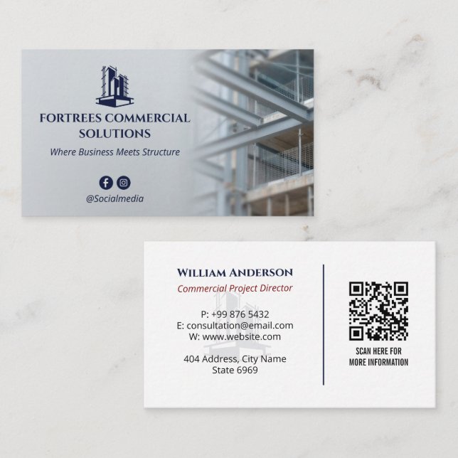 Tarjeta De Visita Commercial Building Contractors | Iron Gray (Anverso / Reverso)