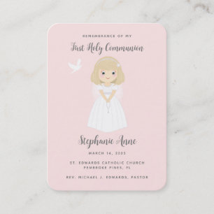 Tarjeta De Visita Communion Dove Blonde Chica Prayer
