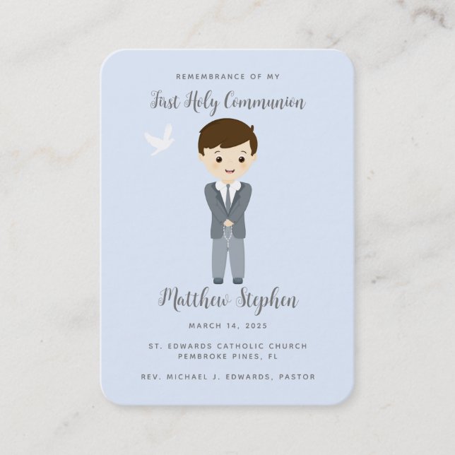 Tarjeta De Visita Communion Dove Boy Prayer (Anverso)