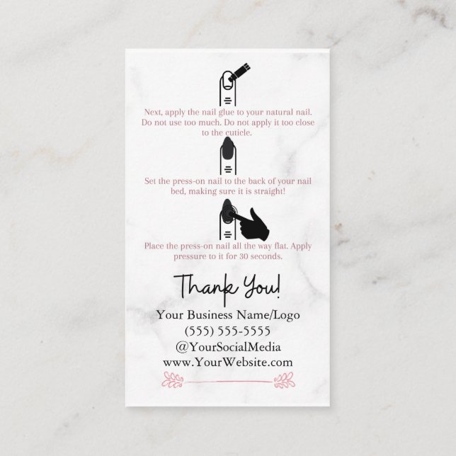 Tarjeta De Visita Cómo Aplicar Las Instrucciones De Las Uñas De Pren (Reverso)