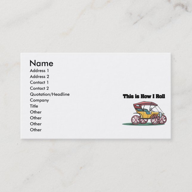Tarjeta De Visita Cómo me pongo (buggy/auto a la antigua) (Anverso)