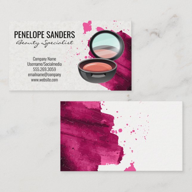 Tarjeta De Visita Compacto de artistas de maquillaje | Brote de pinc (Anverso / Reverso)