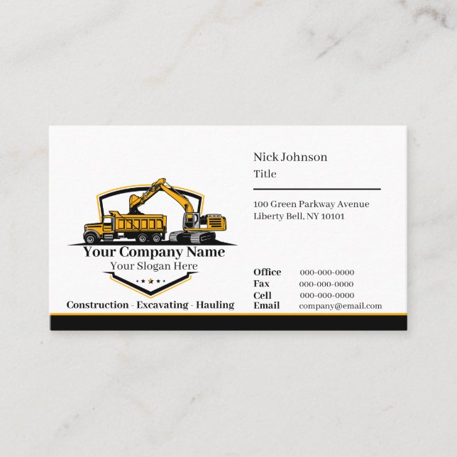 Tarjeta De Visita Compañía Constructora Profesional de Equipo Pesado (Anverso)