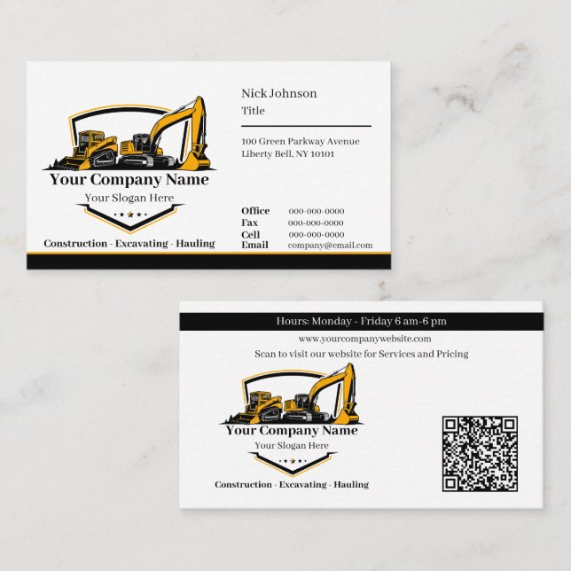 Tarjeta De Visita Compañía Constructora Profesional de Equipo Pesado (Anverso / Reverso)