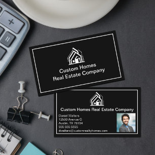 Tarjeta De Visita Compañía de bienes raíces Chic Black White Realtor