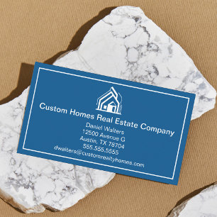 Tarjeta De Visita Compañía de bienes raíces Chic Blue White Casa