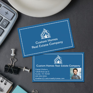 Tarjeta De Visita Compañía de bienes raíces Chic Blue White Realtor 