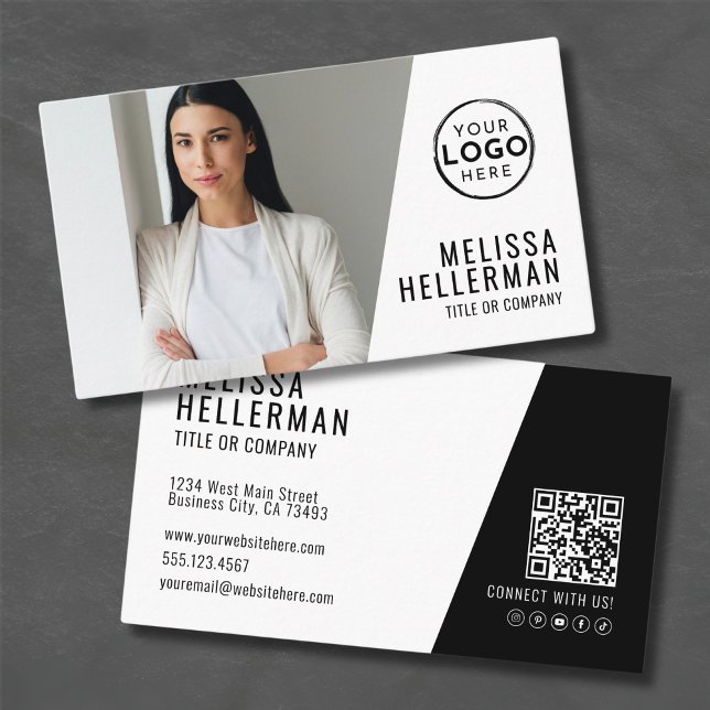Tarjeta De Visita Compañía de Código QR de Foto Profesional Su Logot (Professional Photo QR Code Company Your Logo Business Card)