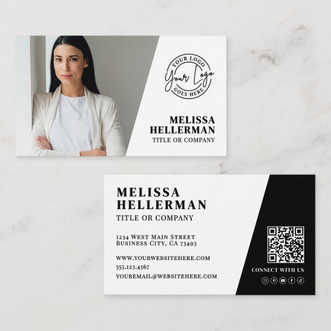 Tarjeta De Visita Compañía de Código QR de Foto Profesional Su Logot (Anverso / Reverso)
