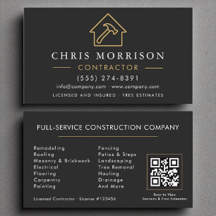 Tarjeta De Visita Compañía de construcción Código QR de lujo de oro 