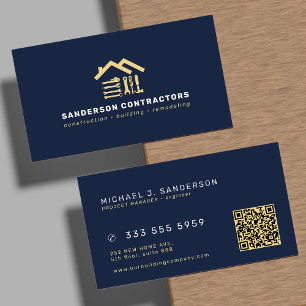 Tarjeta De Visita Compañía de construcción código QR dorado navy mod