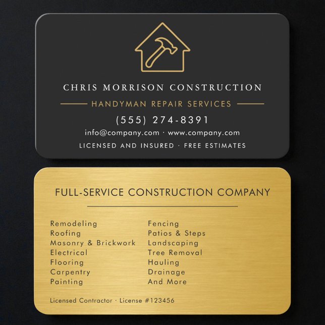 Tarjeta De Visita Compañía de Construcción de Oro Negro Moderno (Subido por el creador)