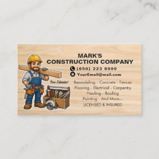 Tarjeta De Visita Compañía de Construcción Hombre de Herramientas Co
