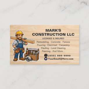 Tarjeta De Visita Compañía de Construcción Hombre de Herramientas Co