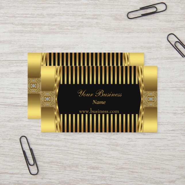 Tarjeta De Visita Compañía de joyas Gold Black Stripe (Anverso/Reverso In Situ)