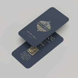 Tarjeta De Visita Compañía de Monograma Moderno Ornamento Azul Oscur
