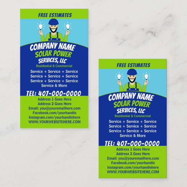 Tarjeta De Visita Compañía de servicios de bombilla de panel solar (Anverso / Reverso)
