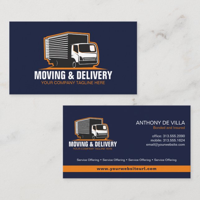 Tarjeta De Visita Compañía de servicios de traslado y entrega de cam (Anverso / Reverso)