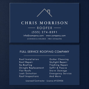 Tarjeta De Visita Compañía de techado Roofer Azul Marino Plata